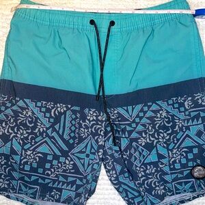 EUC O’Neill men’s swim shorts. Multi pockets. Teal color with design. Small